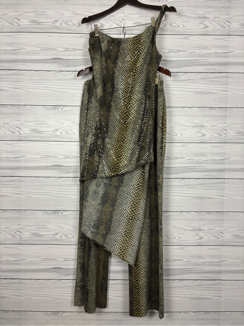 Cache Vintage two piece set snake skin print one shoulder top 90’s size large